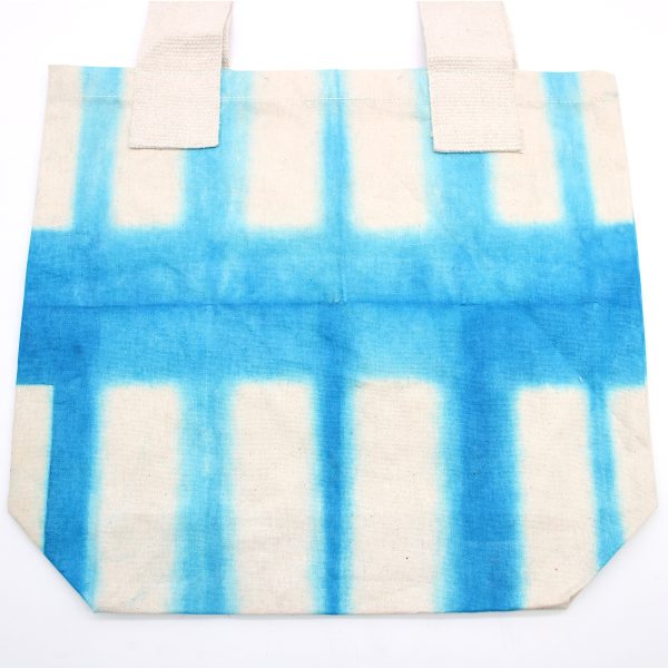 Natural Tie-Dye Cotton Bag (8oz) - Sky Blue Blocks - Natural Handle - Image 3