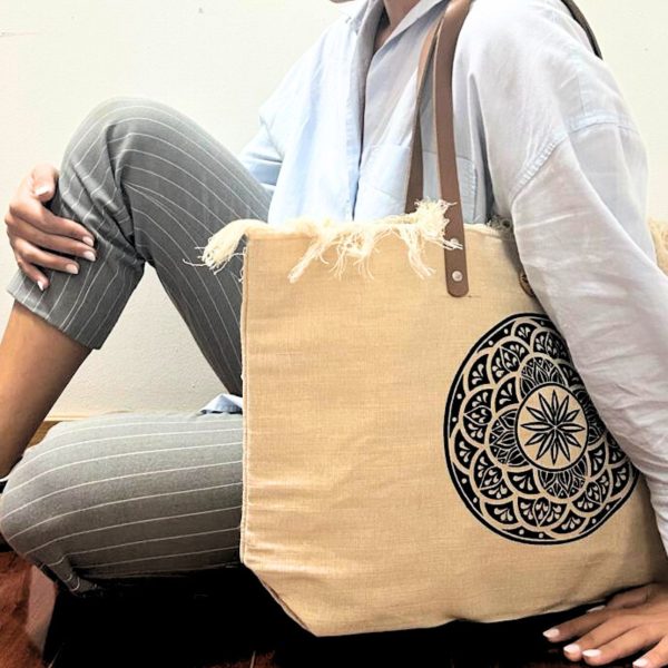 Natural Tote Bag Leather Handle - Mandela - Image 5