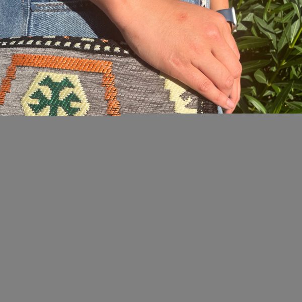 Pale Grey Kilim Messenger Festival Bag - Image 3