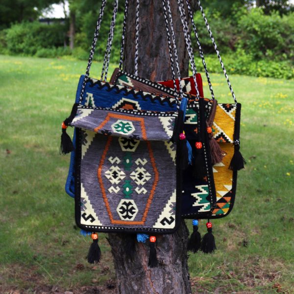 Pale Grey Kilim Messenger Festival Bag - Image 6