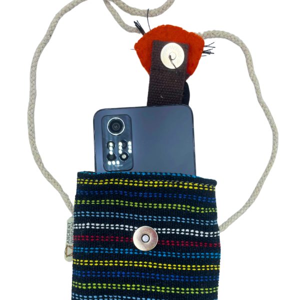 Phone Holder Bag Black and Multi - fox decor - Image 2