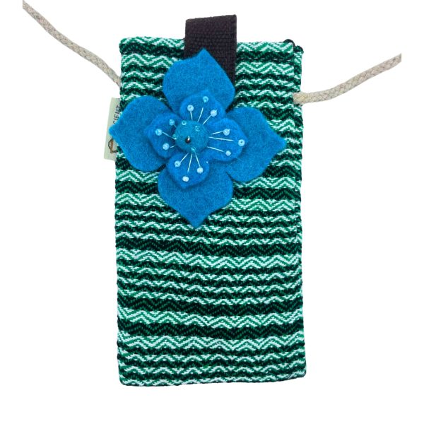 Phone Holder Bag Stripes Green  - flower decor - Image 2