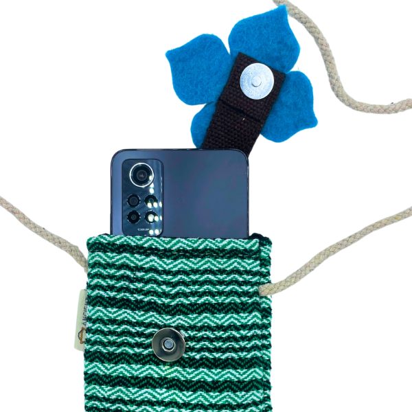 Phone Holder Bag Stripes Green  - flower decor - Image 3