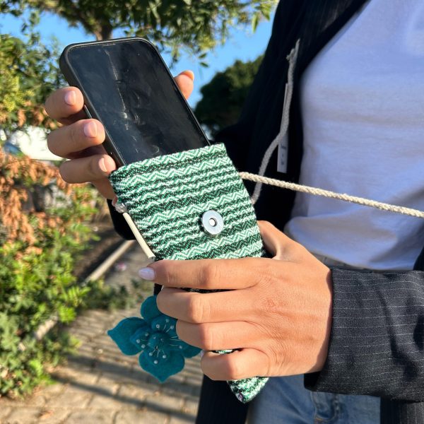 Phone Holder Bag Stripes Green  - flower decor - Image 4