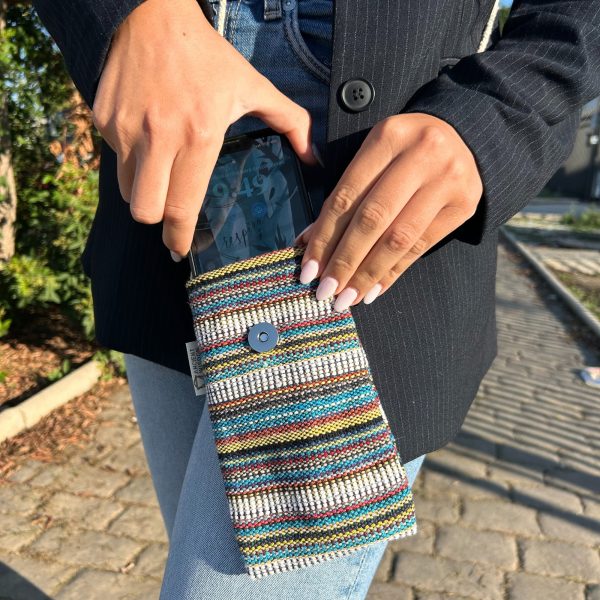 Phone Holder Bag Stripes Multi and White  - owl decor - Image 3