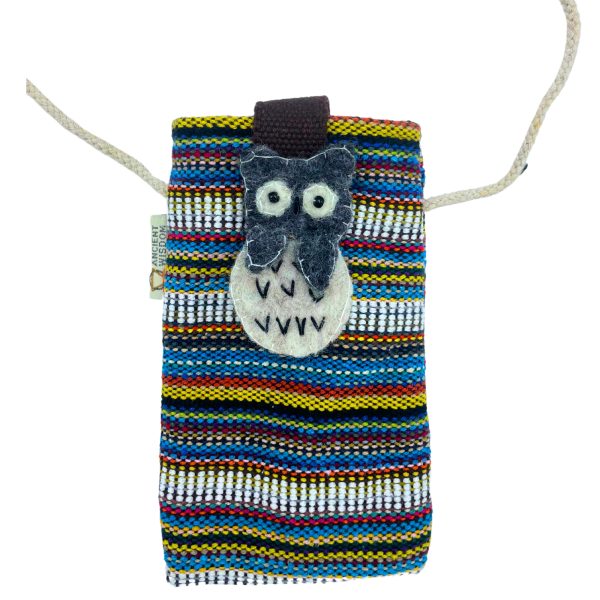 Phone Holder Bag Stripes Multi and White  - owl decor - Image 4