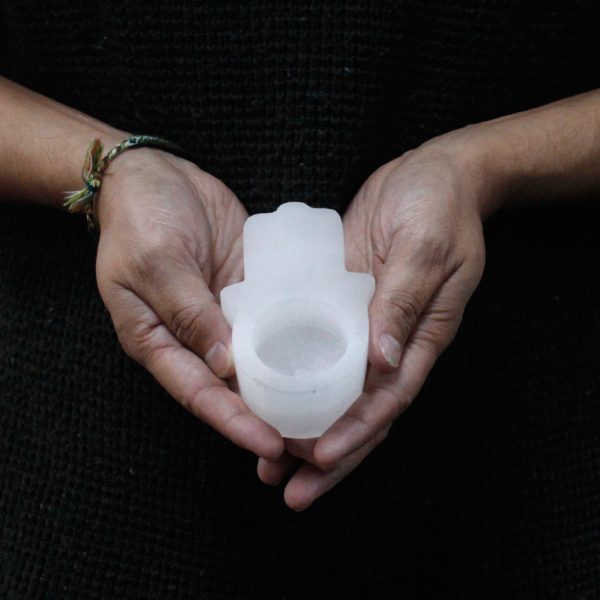 Selenite Hamsa Candle Holder¬† - Image 4