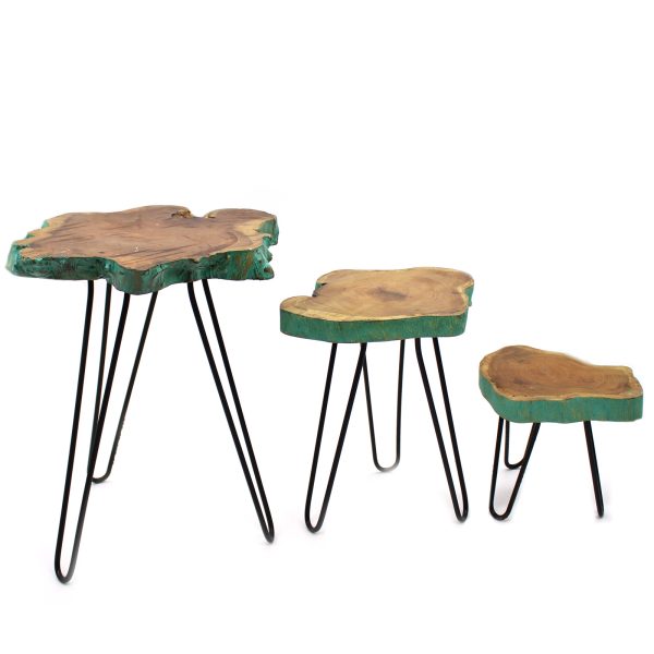 20cm and 18cm  - The wooden tops are 5cm thick  - Including legs