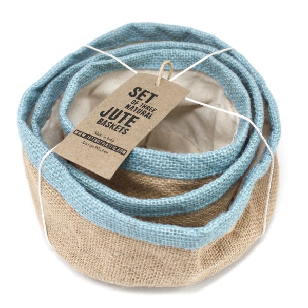Set of 3 Natural Jute Baskets - Teal - Image 2
