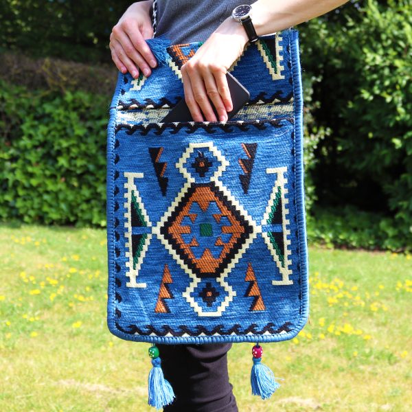 Sky Blue Kilim Messenger Festival Bag - Image 5