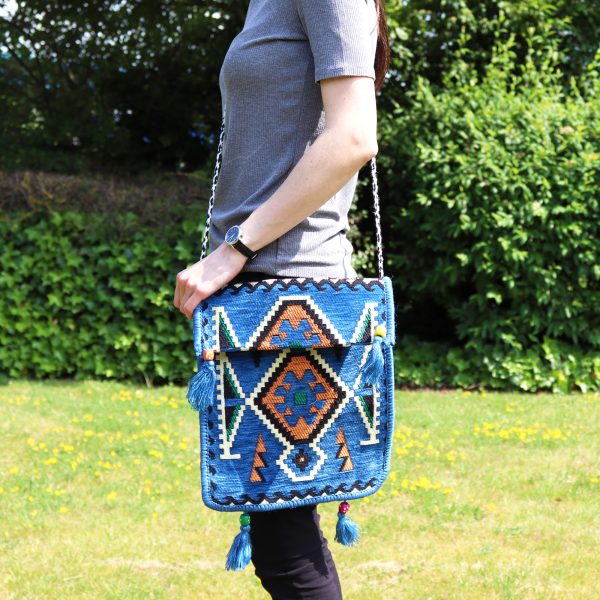 Sky Blue Kilim Messenger Festival Bag - Image 6