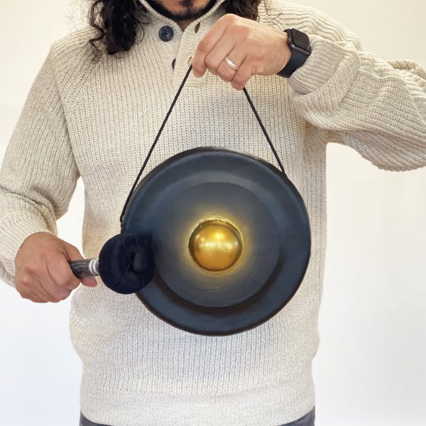 Small Healing Gong in Stand - 25cm - Black - Image 5