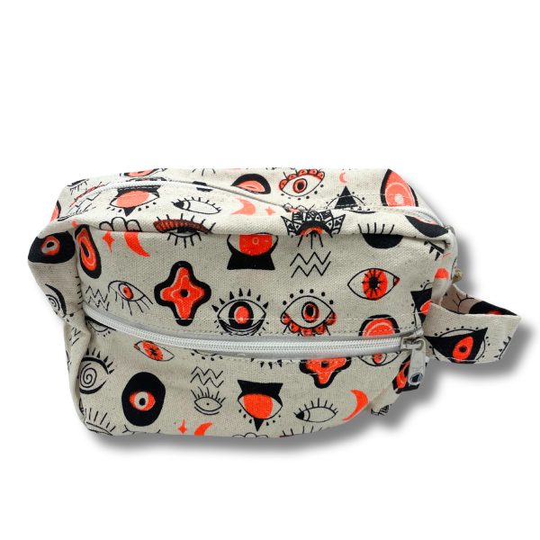 Small Multi Eyes Cotton Canvas Boxy Wash Bag - Image 2