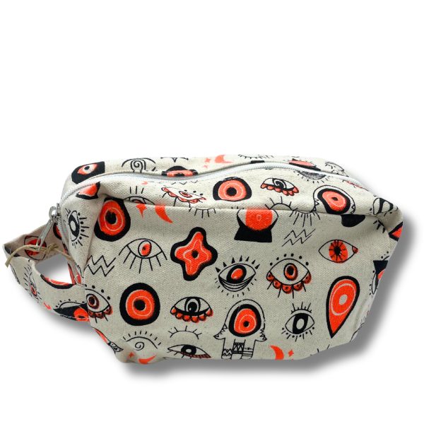 Small Multi Eyes Cotton Canvas Boxy Wash Bag