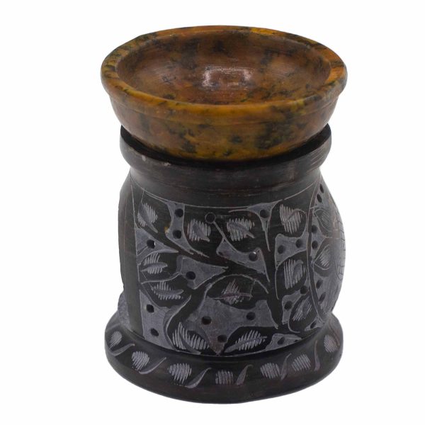 Soapstone Oil Burner 10cm - Mandala Flower - Black & Yellow - Image 3