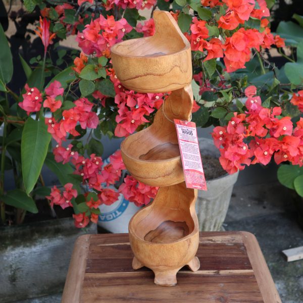 Teak Three Bowl Standing aprox 50cm - Image 4