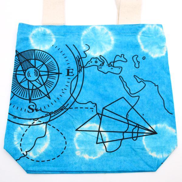 Tie-Dye Cotton Bag (6oz) - Compass - Blue - Natural Handle - Image 2