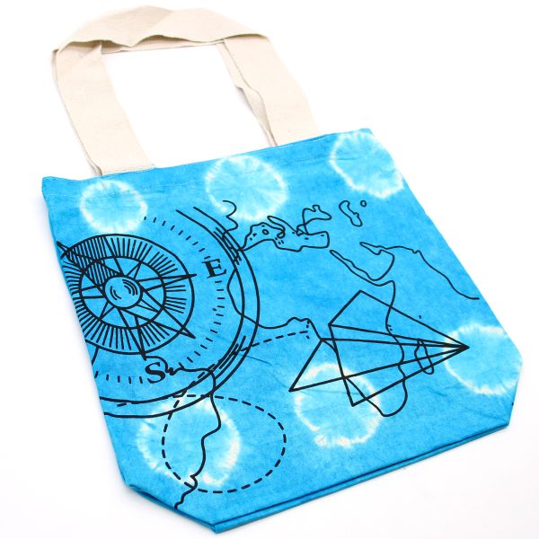 Tie-Dye Cotton Bag (6oz) - Compass - Blue - Natural Handle - Image 3
