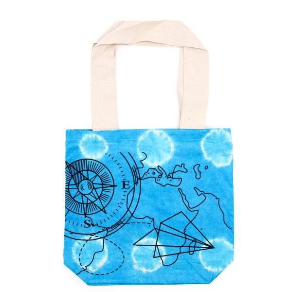 Tie-Dye Cotton Bag (6oz) - Compass - Blue - Natural Handle