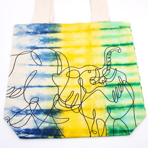 Tie-Dye Cotton Bag (6oz) - Elephants - Multi - Natural Handle - Image 2