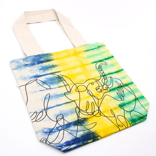 Tie-Dye Cotton Bag (6oz) - Elephants - Multi - Natural Handle - Image 3