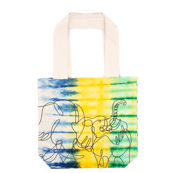 Tie-Dye Cotton Bag (6oz) - Elephants - Multi - Natural Handle