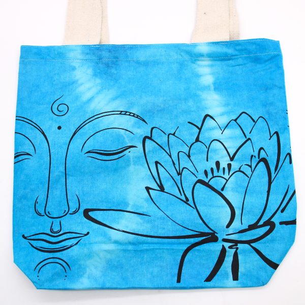 Tie-Dye Cotton Bag (6oz) - Lotus Buddha - Blue - Natural Handle - Image 2