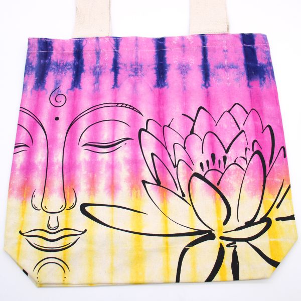 Tie-Dye Cotton Bag (6oz) - Lotus Buddha - Multi Col - Natural Handle - Image 2