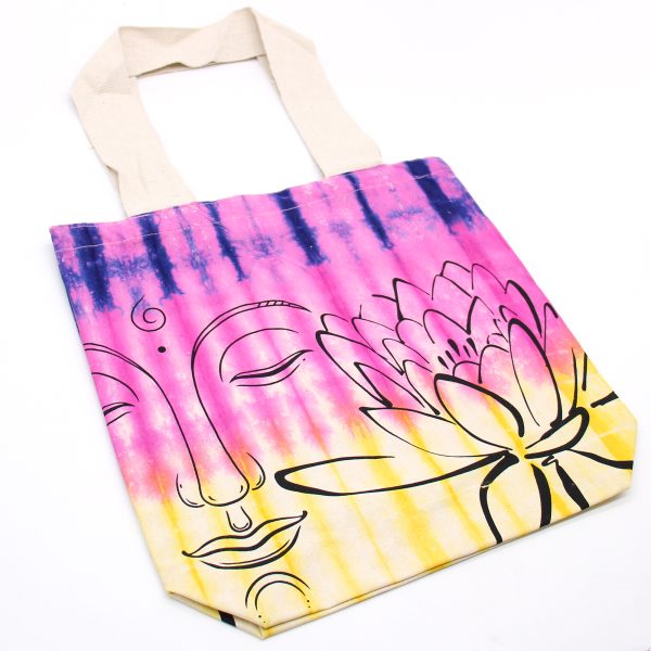 Tie-Dye Cotton Bag (6oz) - Lotus Buddha - Multi Col - Natural Handle - Image 3