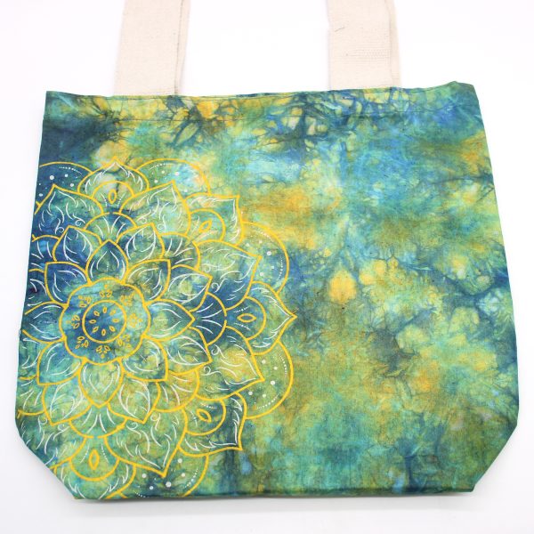 Tie-Dye Cotton Bag (6oz) - Mandala - Green/Blue - Natural Handle - Image 2