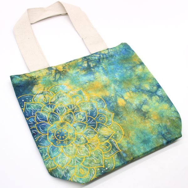 Tie-Dye Cotton Bag (6oz) - Mandala - Green/Blue - Natural Handle - Image 3