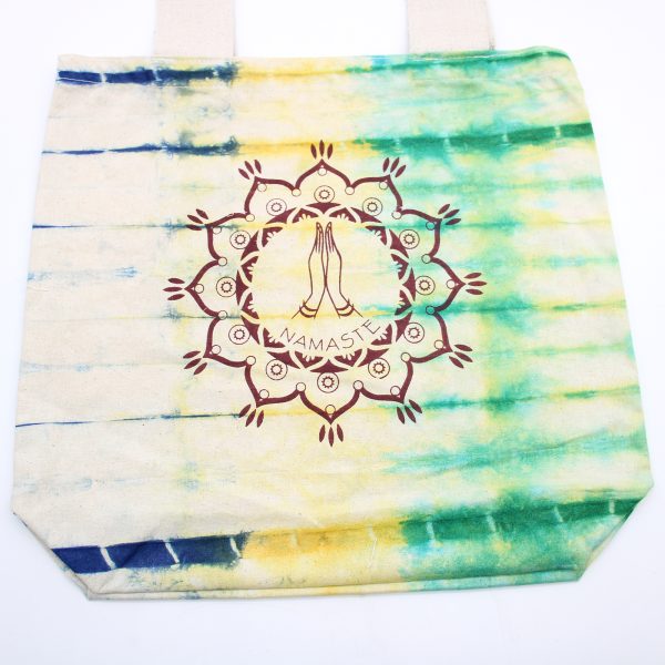 Tie-Dye Cotton Bag (6oz) - Namaste Hands - Multi - Natural Handle - Image 2