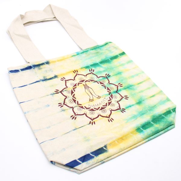 Tie-Dye Cotton Bag (6oz) - Namaste Hands - Multi - Natural Handle - Image 3