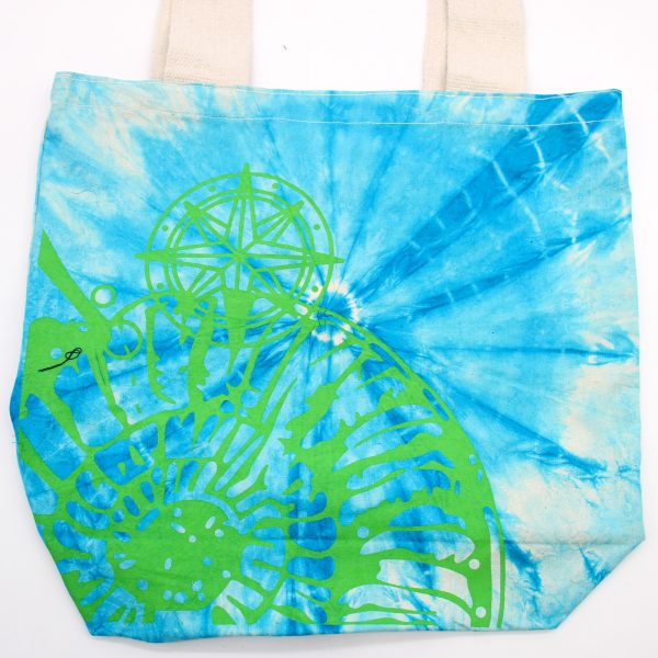 Tie-Dye Cotton Bag (6oz) - Sea Shell - Blue/Green - Green Handle - Image 2