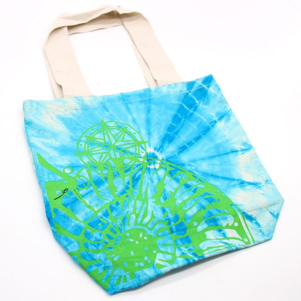 Tie-Dye Cotton Bag (6oz) - Sea Shell - Blue/Green - Green Handle - Image 3