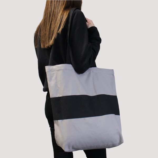 Two Tone Cotton Bag - 38x42x12cm - Grey & Black- 10oz - Image 5
