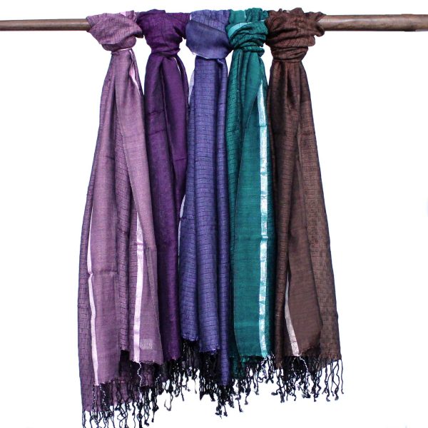 Lrg Indian Boho Scarves - 71x183cm - Random Colours with Gold Thread