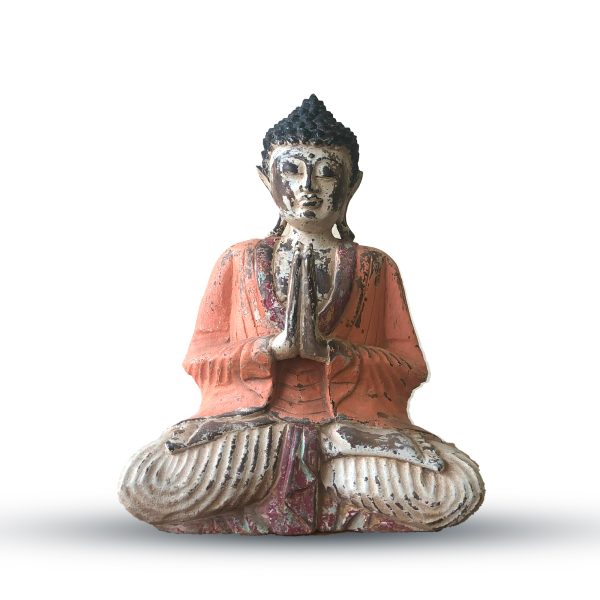 Infuse your store with a touch of warmth and serenity with this captivating Wholesale Vintage Orange Buddha Statue 30 cm. Hand-carved from Suar wood by skilled Indonesian artisans