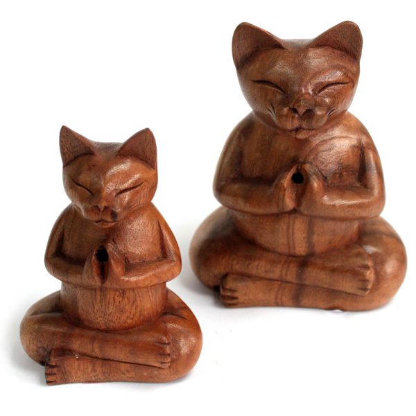 Wooden Carved Incense Burners - Med Yoga Cat - Image 4
