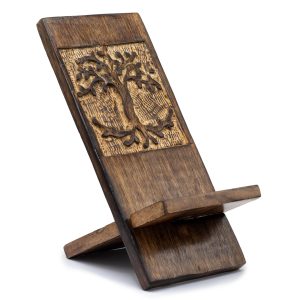 Wooden Carved Phone Stand - Tree of Life Hand-carved phone stand featuring the iconic Tree of Life design.Made in India from durable and eco-friendly mango wood