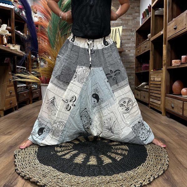 Yoga and Festival Pants - Aladdin Himalayan Print on Grey - Image 2
