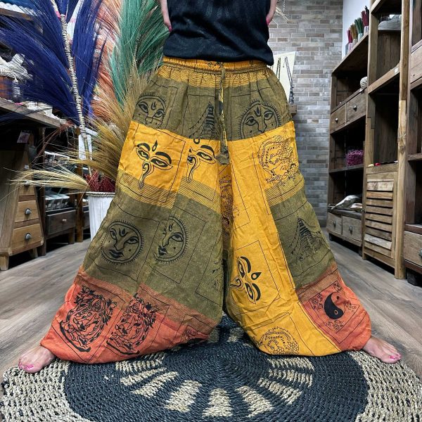 Yoga and Festival Pants - Aladdin Himalayan Print on Orange - Image 2